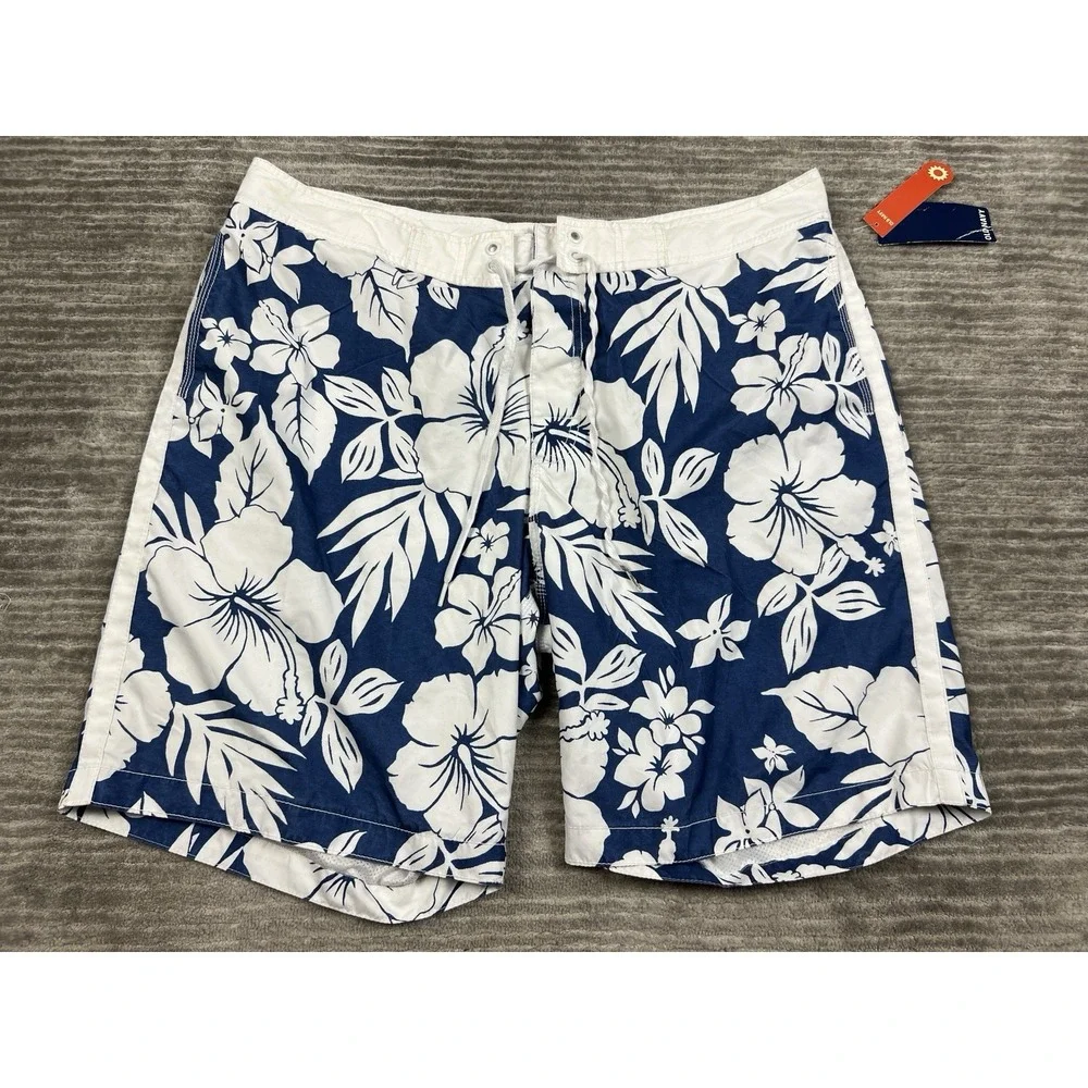 Old Navy Swimming Shorts Trunks Mens XXL Blue Tropical‎ Mesh Lined NWT